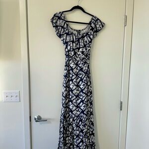 Chelsea & Theodore Black and White Maxi Dress with Flutter Sleeves